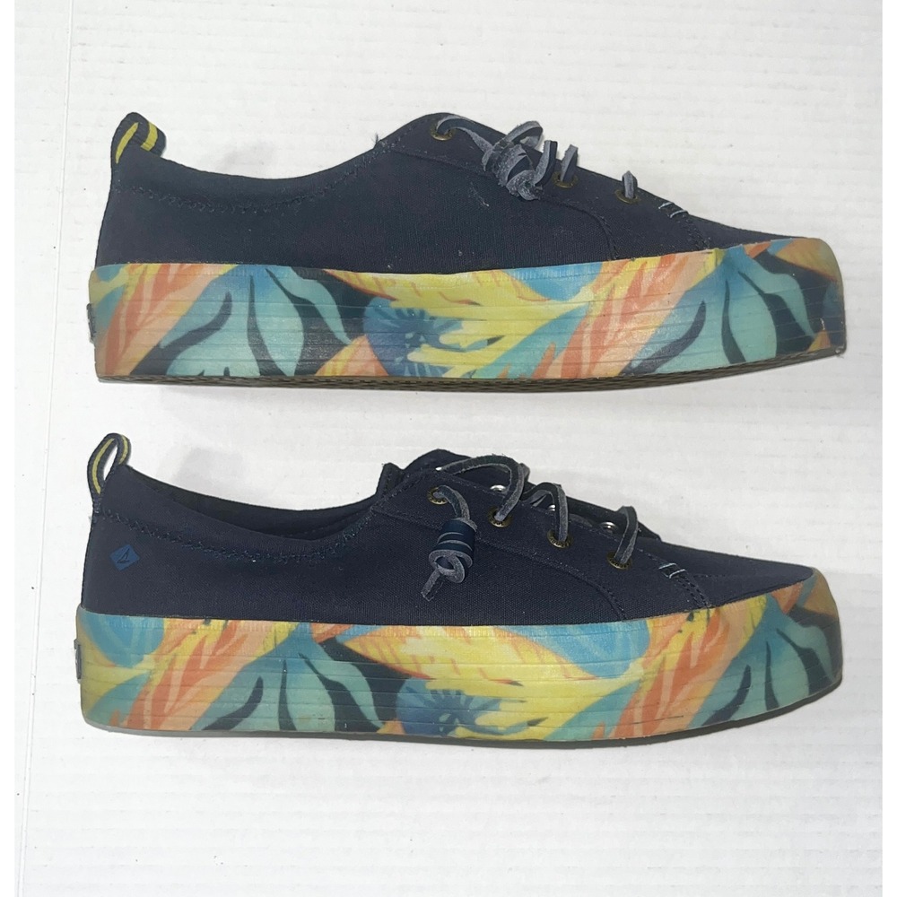 Sperry Crest Vibe Platform Womens 8.5 Tropical Navy Canvas Sneakers STS87489